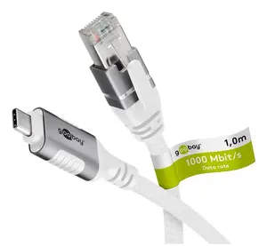 Tīkla kabelis GOOBAY 74181 Cat6 F/UTP (FTP) balts, 15 m, USB Type-C uz RJ-45, niķeļoti kontakti, 1 Gbit/s