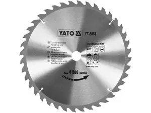 Apaļā zāģa ass YATO YT-6081, ar volframa karbīda apsmērumu (TCT), Ø350 mm, kokam un plastmasai, 1 gab.