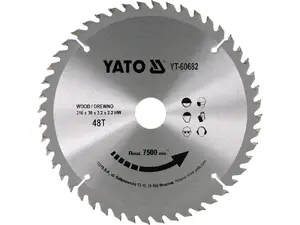 Apļveida zāģa asmens YATO YT-60682, Ø216 mm, TCT, priekš koka un plastmasas, 1 gab.
