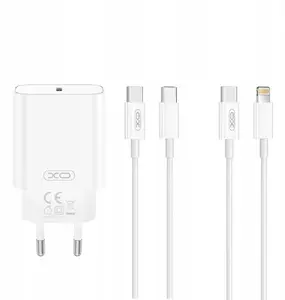 Sienas lādētājs XO CE32 PD 20W 1x USB-C ar Lightning kabeli, balts
