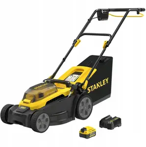 Аккумуляторная газонокосилка STANLEY SCMWP3401M1 — ширина скашивания 34 см, в комплекте аккумулятор 4 А·ч