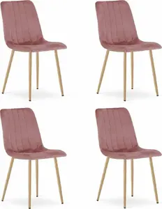 Chair LEOBERT LAVA — pink velvet upholstery, wooden-colored legs, set of 4