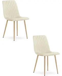 Upholstered velvet dining chair LEOBERT TURIN light beige set of 2 — armless, padded seat and back