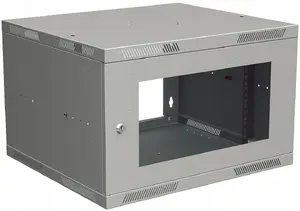Wall-mounted folding cabinet SOLARIX SENSA LITE 9U 450mm with glass door, RAL 7035