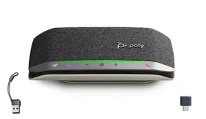 Громкоговоритель HP Poly Sync 20+M — портативный Bluetooth/USB спикерфон для конференций, 20 ч работы, Micro‑USB/USB‑C, чёрный, кабель 0,715 м