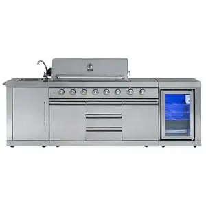 Grill cooking station Mustang Ametist — electric, stainless steel, 31,500 W, 2745×630×1200 mm, grate top, 3 shelves