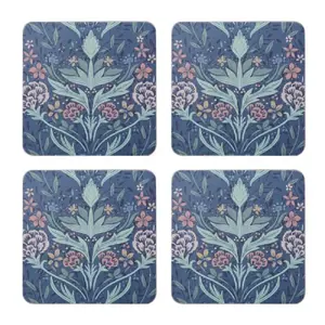 Paliktņu komplekts 4 gab. Creative Tops 10,5×10,5 cm MDF/korķis, zils ziedu motīvs