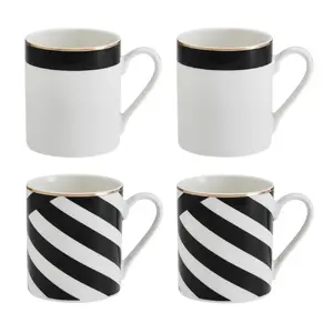 Porcelain mug set MIKASA Luxe Deco 380 ml, 4-piece, white/black, gold trim