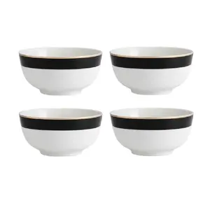 MIKASA Luxe Deco porcelāna bļodas 14 cm / 500 ml, komplekts 4 gab., balts/melns ar zelta apmali