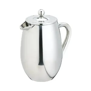French Press La Cafetière double-wall stainless steel 1 L / 8 cups, metal body, spare filter included