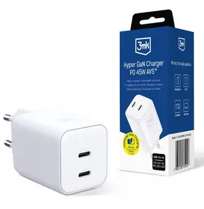 3MK Hyper Charger PD 45W GaN USB-C Power Adapter with QC4+ PPS AFC FCP DCP 2C, White