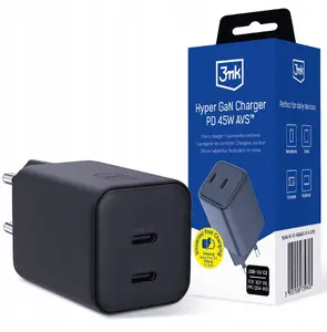 Charger 3MK Hyper Charger PD 45W GaN with QC4+, PPS, AFC, FCP, DCP, 2x USB-C, Black