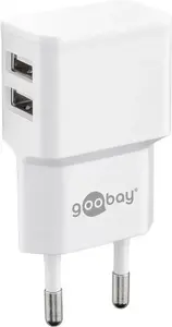 Зарядное устройство GOOBAY 44952 — сетевой AC для дома, 5 В 2.4 А, 2× USB, белое