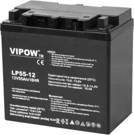 Akumulators VIPOW 12V 55Ah (BAT0223) — svina‑skābes 12 V 55 Ah akumulators rezerves barošanai un automašīnām