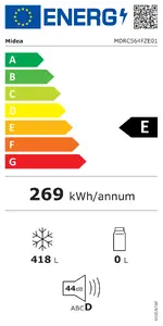 Krūzes saldētava Midea MDRC564FZE01 — brīvi stāvoša, 418 l lietderīgā tilpuma, balta