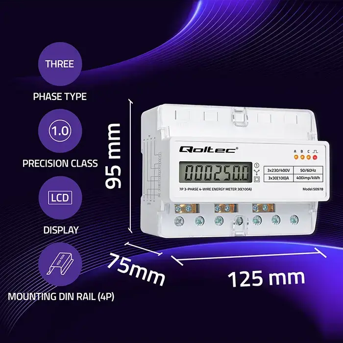 Three-phase energy meter QOLTEC 50978 400V 100A Photo 2