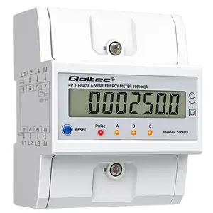 Three-phase energy meter QOLTEC 50980 — 400 V, 100 A with reset