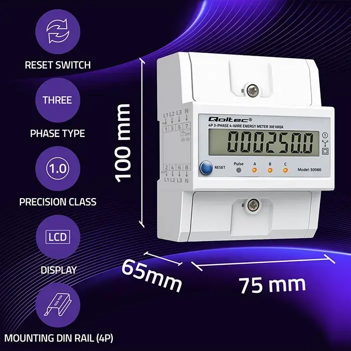 Three-phase energy meter QOLTEC 50980 Photo 2