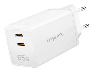 Зарядное устройство LOGILINK PA0367 для мобильных устройств 65 Вт, 2× USB-C, сетевое (AC), белое