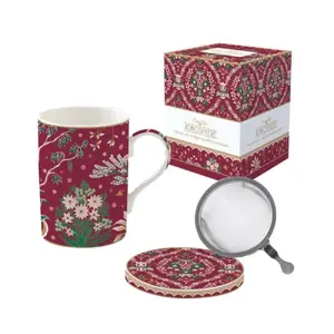 Керамическая кружка EASY LIFE Eclectic Chic 350 мл с ситечком и крышкой, подарочная коробка