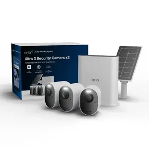 Outdoor IP Security Camera Kit Arlo Ultra 3 4K — 3 cameras with Solar Panel, 180° FOV, 12x digital zoom, Wired & Wireless