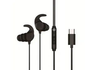 Vadu in-ear austiņu komplekts CONCEPTRONIC BRENDAN05B — USB-C, 20–20000 Hz, kabelis 1,2 m, ausu āķis (melns)
