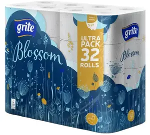 Toilet Paper GARMIN Grite Blossom White 32 pcs — standard rolls, white tissue