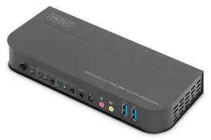KVM pārslēdzējs Assmann Digitus DS-12874 — 2x1 HDMI, USB tastatūrai/pelē, HDMI izeja, 4K@60Hz, metāla korpuss