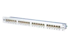 Патч-панель 1U MetzConnect 130855-E — 10 Gigabit Ethernet, RJ-45, PoE (IEEE 802.3af/at), серый, монтаж в стойку