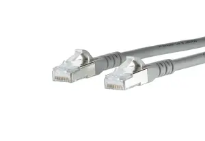 Network patch cable MetzConnect Cat.6A 1 m, S/FTP (S‑STP), RJ‑45 to RJ‑45, 10 Gbit/s, grey