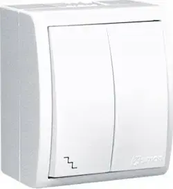 Double Splashproof Stair Switch Kontakt‑Simon Aquarius AQW6/2L/X/11 IP54 with LED Indicator 10AX 250V Screw Terminals White