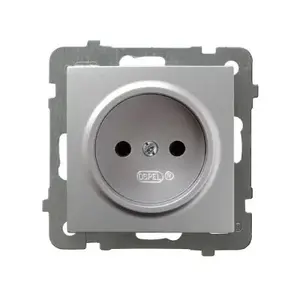 Розетка Ospel GP-1G/m/18, 16 A, IP20, серебристая, 71×71×39 мм