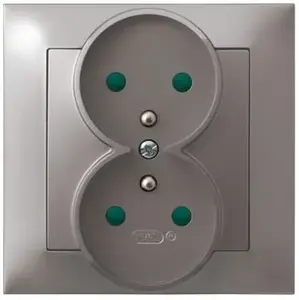 Socket outlet Ospel GP-2YZP/23, 16 A, IP20, Titanium, 84×84×45 mm