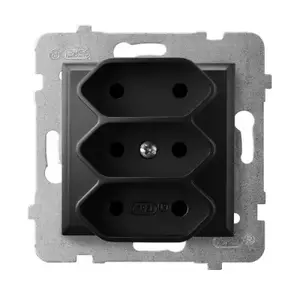 Розетка Ospel GP-3U/m/33, 2.5 А, IP20, черная, 71×71×46 мм