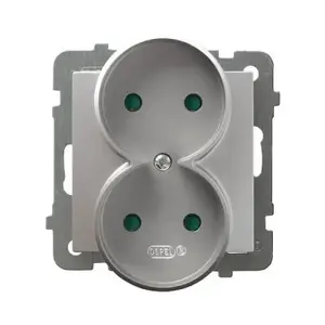 Розетка Ospel GP-2GRP/m/18 серебристая, 16 A, IP20, 71×71×48 мм