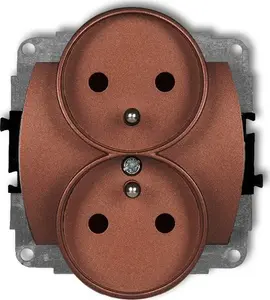 Double Socket with Protective Grounding Karlik TREND 9GPR-2zp — brown metallic
