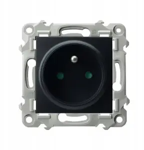 Ospel electrical single socket with earth and contact shutters GP-1ZZP/m/33 black metallic