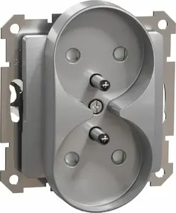 Schneider Electric Sedna Design модульная двойная розетка 2x2P+PE с шторками, серебристый алюминий