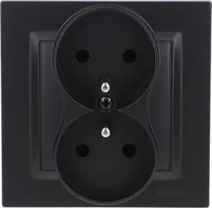 Розетка Kontakt-Simon CGZ2/49 двойная моноблок с заземлением, 16A 250V~, винтовые клеммы, комплект, матовый черный