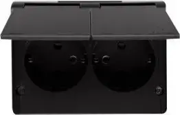 Kontakt-Simon 54 EGSZ2NZB/49 dubulta virsmas šuko kontaktligzda IP44 splash-proof 16A 250V ar skrūvju spailēm melna