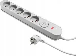 Сетевой фильтр Plastrol W-00020 с защитой от перенапряжения, 5 розеток, выключатель, серый