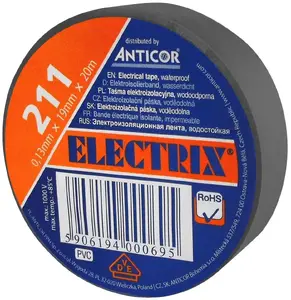 Elektriskās izolācijas lente Anticor PVC pelēka 19 mm x 20 m