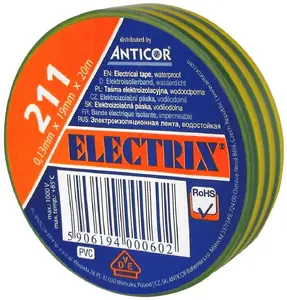 Elektroizolācijas PVC lente Anticor 19 mm × 20 m, zaļi-dzeltena