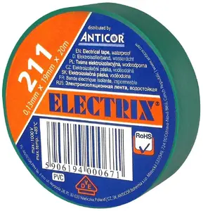 Elektroizolācijas lenta Anticor 19 mm × 20 m, PVC, zaļa