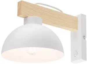 Sienas lampa TK_LIGHTING Oslo 4962 1xE27 15W balta ar koka akcentu