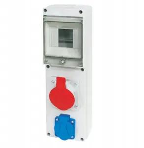 Būvniecības sadales kārba DZIEW RSE-01 942061 virsmas montāžas 4 moduļi ar kontaktligzdām: 1×16A 3P+N+PE 400V un 1×16A 2P+PE 250V IP54