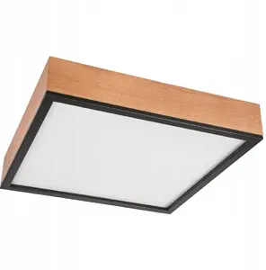 Потолочный светильник LAMKUR Oak Square 48833 — 4×15W E27, дуб/черный