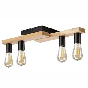 Потолочная лампа LAMKUR Matte 50287, деревянный/чёрный корпус, 4×15W E27