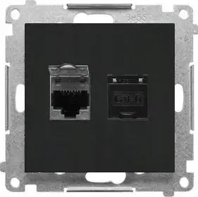 Сетевой розеточный модуль RJ45 двойной категория 6 чёрный мат — Kontakt‑Simon T62.01/149