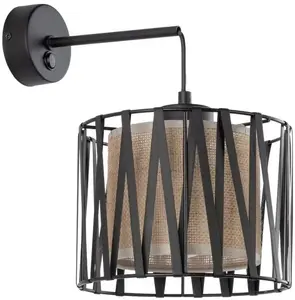 Sienas lampa TK_LIGHTING Harmony 5950 — 1×15W E27, melna ar džutas abažūru